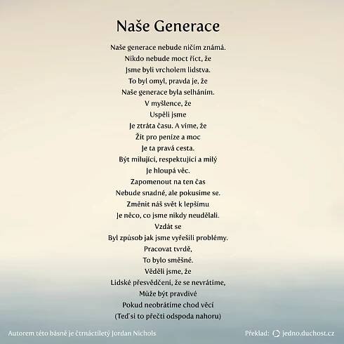 Báseň Naše Generace - Jedno.Duchost.cz