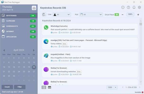 Tastatureingaben von Best Free Keylogger