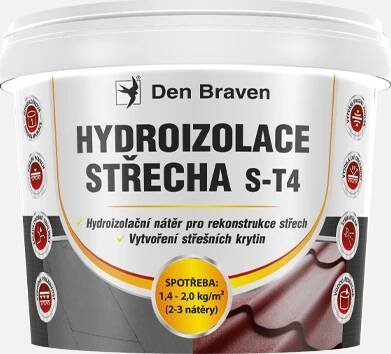Den Braven Hydroizolační nátěr DenBit S-T4 Střešní hydroizolační nátěr DenBit S-T4, kbelík 12 kg, červený Hmotnost tmelu: 30 kg + dárek k objednávce nad 1000Kč