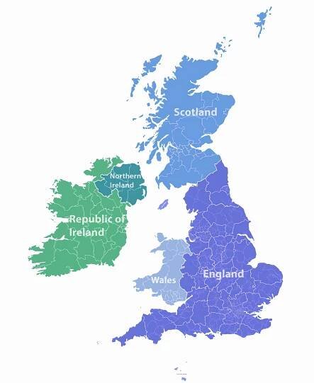 Vektorová mapa britských ostrovů — Ilustrace