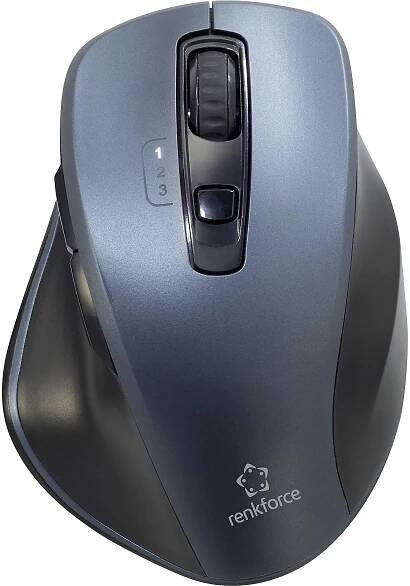 Renkforce optická ergonomická myš, přenos Bluetooth®, bezdrátový, 7 tlačítko, 1600 dpi, šedá