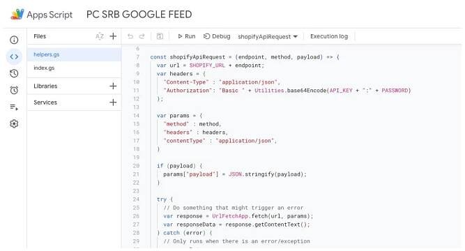 google apps script to fetch shopify product data