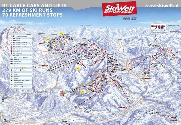 Lyžařská mapa oblasti Wilder Kaiser - Brixental