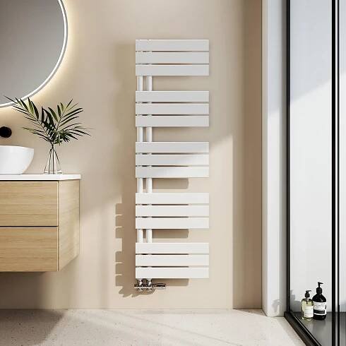 EMKE vyhřívaný věšák na ručníky Koupelnový radiátor Deskový radiátor Boční připojení Nástěnný ohřívač vody 1320 x 400 mm Bílý