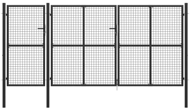 vidaXL Plotová brána ocelová, 400 x 150 cm, antracitová