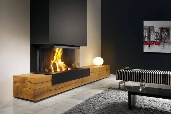Modern Three-Sided Fireplace by Kalfire