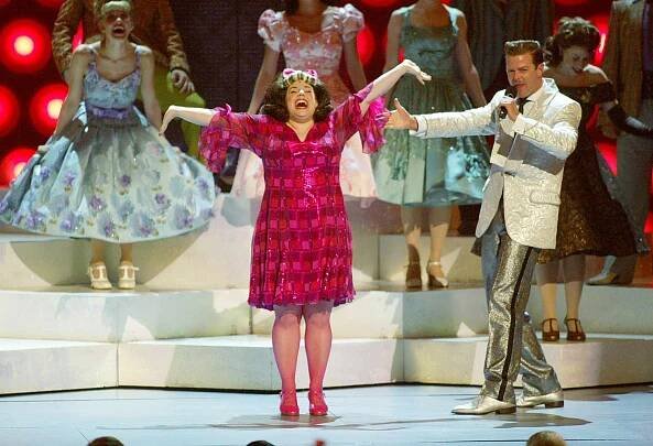 Actress Marissa Jaret Winokur (L) and the cast of "Hairspray" perform on stage during the "57th Annual Tony Awards" at Radio City Music Hall on June 8, 2003 in New York City. The Tony Awards are presented by the League of American Theatres and Producers and the American Theatre Wing