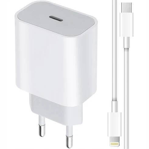 RYCHLÁ NABÍJEČKA PRO IPHONE 11 12 13 14 KOSTKA 20 W + KABEL 1 M USB-C OSVĚTLENÍ