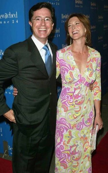 Stephen Colbert and his wife Evelyn attend the premiere of "Bewitched" at the Ziegfeld Theatre on June 13, 2005 in New York City