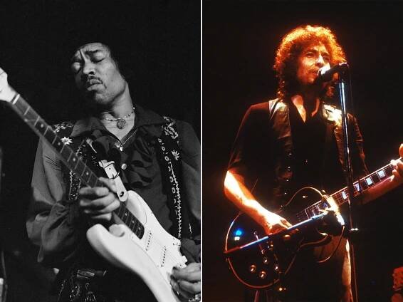 [L-R] Jimi Hendrix and Bob Dylan