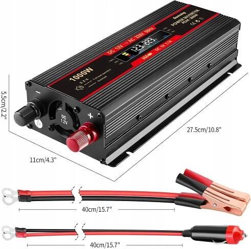 Měnič Napětí Měnič 2000W DC 12V na AC 230V 1 AC zásuvka a 2 USB porty Vstupní napětí 12 V