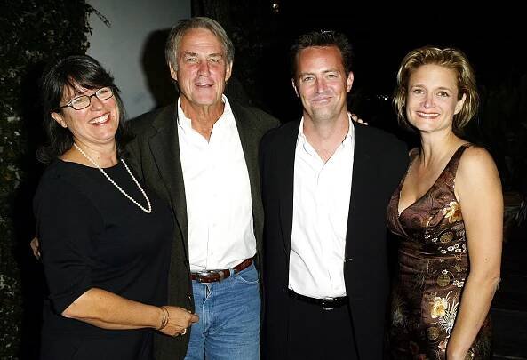 Actor Matthew Perry (2nd from R) and father John Bennett Perry, Executive Producers of the new play 'The Whole Banana', pose with his wife Debbie Bennett Perry (R) and play director Kim Maxwell-Brown at The Court Theater