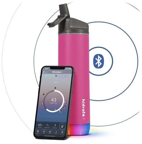 HidrateSpark Steel – chytrá lahev s brčkem, 620 ml, růžová