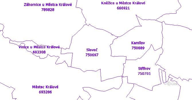 Katastrální mapa Sloveč