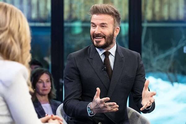 Former England's football player and UNICEF Goodwill Ambassador David Beckham (R) attends a session during the World Economic Forum (WEF) annual meeting in Davos on January 21, 2025