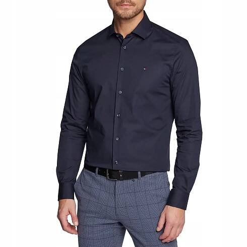 TOMMY HILFGIER TMAVĚ MODRÁ KOŠILE SLIM FIT CORE FLEX SHIRT MW0MW03745 40