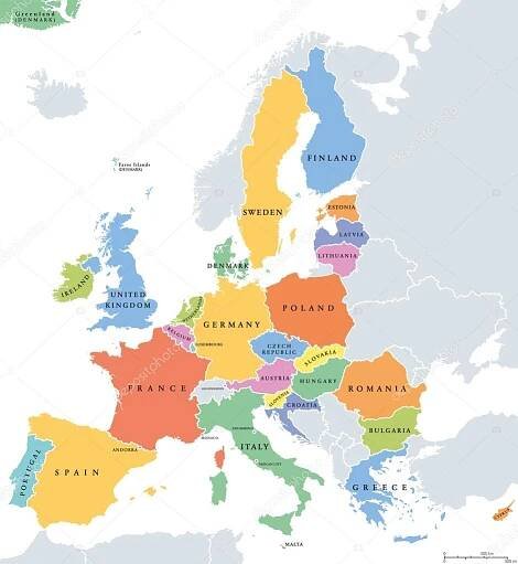Evropské unie jeden uvádí politická mapa — Stock Vektor © Furian #120365558