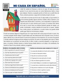 mi casa en español lectura ejercicios this is my house in Spanish pdf reading worksheet