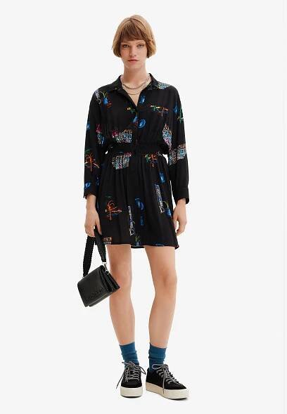 Desigual Černé dámské vzorované košilové šaty Desigual Dresde