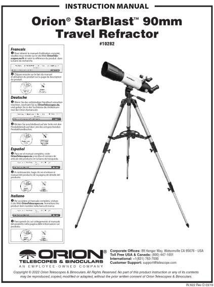 ORION 10282 StarBlast 90mm cestovní refraktor Návod k použití