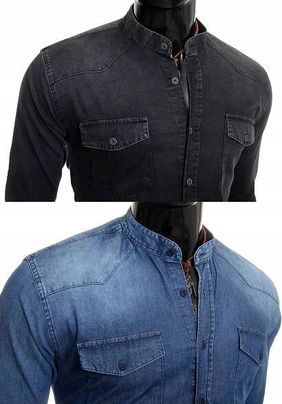 Pánská džínová košile Přetíratelná Denim Stojka Barva vícebarevná