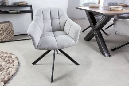 Designová otočná jídelní židle Mariposa s černými kovovými nohami a šedým čalouněním 83cm