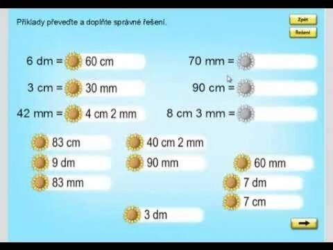 Převod jednotek délky (mm,cm,dm), Geometrie 3.ročník, strana 8, cvičení 2