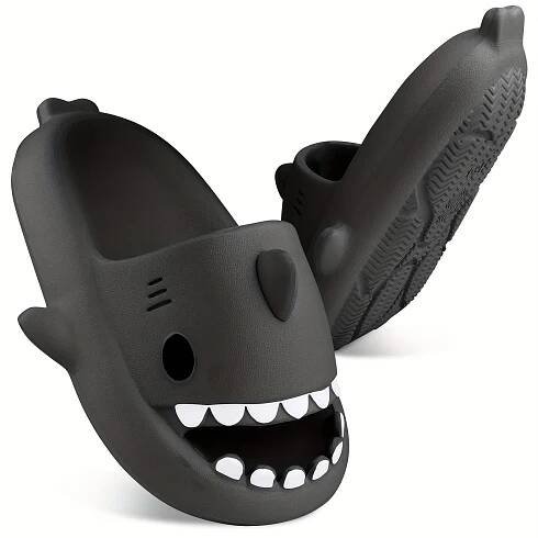 Men;* Shark Slides Non-Slip Novelty Open Toe Sandals Extremely Comfy Cushioned Thick Sole Cute Cartoon Shower Slippers Indoor & Outdoor