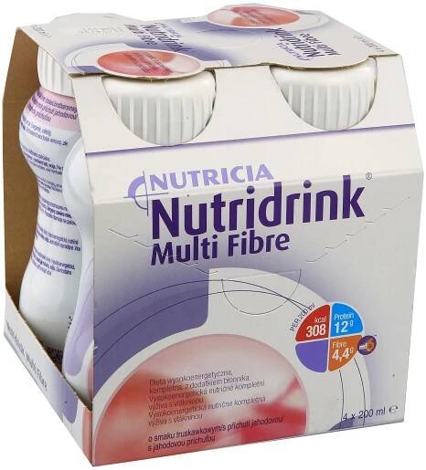 NUTRIDRINK MULTI FIBRE S PŘÍCHUTÍ JAHODOVOU perorální roztok 4X200ML