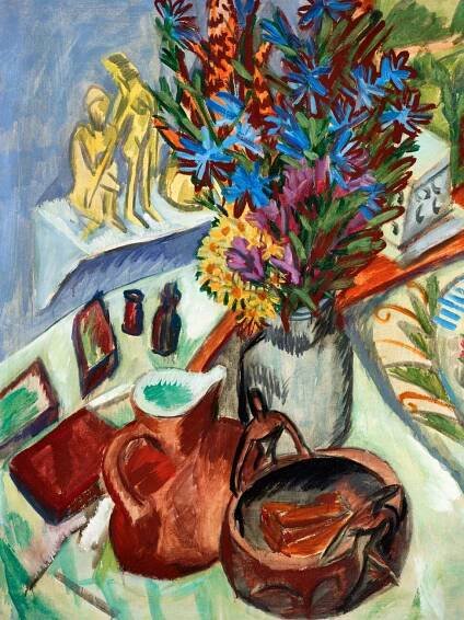 Obrazová reprodukce Floral Still Life with Jug & An African Bowl (Flowers on a Table) - Ernst Ludwig Kirchner