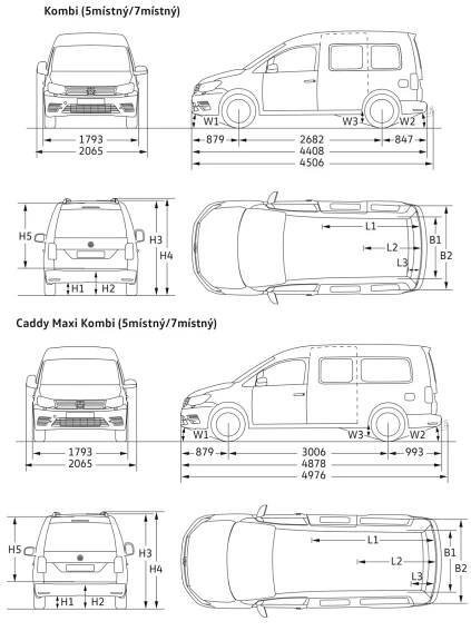 Caddy Rozměry: Volkswagen Caddy rozměry kufru a vozu