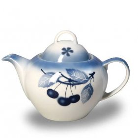 Porcelánová konvička na čaj, 550 ml, český porcelán, modré třešně, Thun