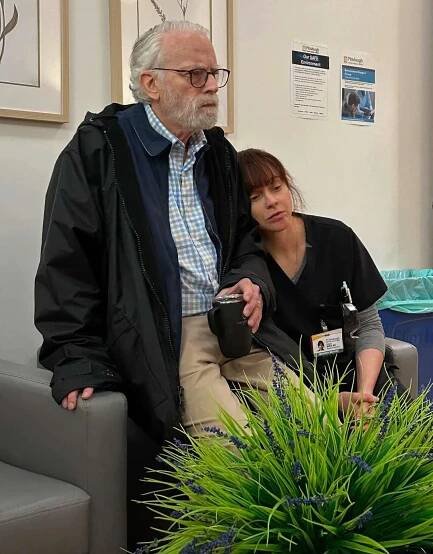 Fiona Dourif and Brad Dourif behind the scenes of The Pitt