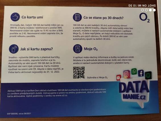 O2 předplacená karta Data mánie 100 GB - Mobily a chytrá elektronika