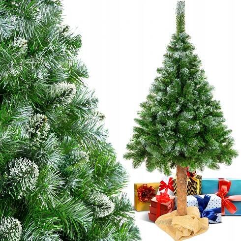 HUSTÝ UMĚLÝ VÁNOČNÍ STROMEČEK NA KMENI BOROVICE DIAMANTOVÁ 3D ZASNĚŽENÁ 180 cm PREMIUM