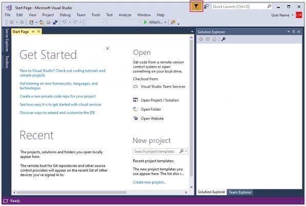 Snímek obrazovky s příznakem oznámení sady Visual Studio