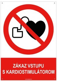 Zákaz vstupu s kardiostimulátorom - bezpečnostná tabuľka s dierkami, plast A5, 2 mm | AAApapir.cz 