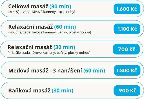 Masáže pardubice ceník