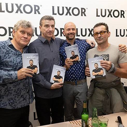 Ondřej Vetchý, Martin Moravec a Miroslav Hanuš na křtu knihy Josefa Mareše