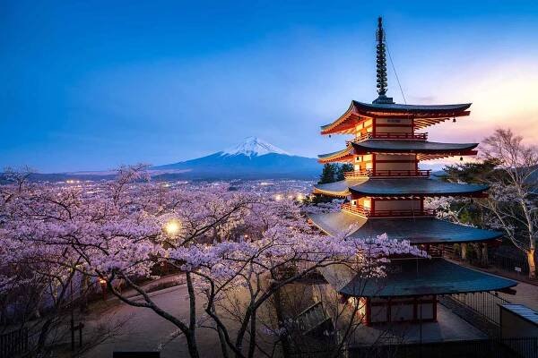 chureito pagoda a mt. fuji na jaře s třešňovými květy - fujiyoshida - stock snímky, obrázky a fotky