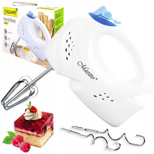 RUČNÍ MIXÉR KUCHYŇSKÝ ROBOT 5 RYCHLOSTNÍCH STUPŇŮ 4 NÁSTAVCE HÁKY ŠLEHACÍ METLY 300W TURBO