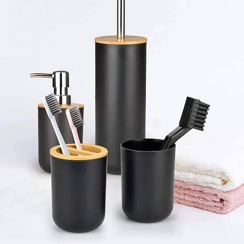 KOUPELNOVÝ SET KARTÁČ DO KOUPELNY WC DÁVKOVAČ KOŠ ČERNÝ KOMPLET 6v1 Počet dílů v sadě 5