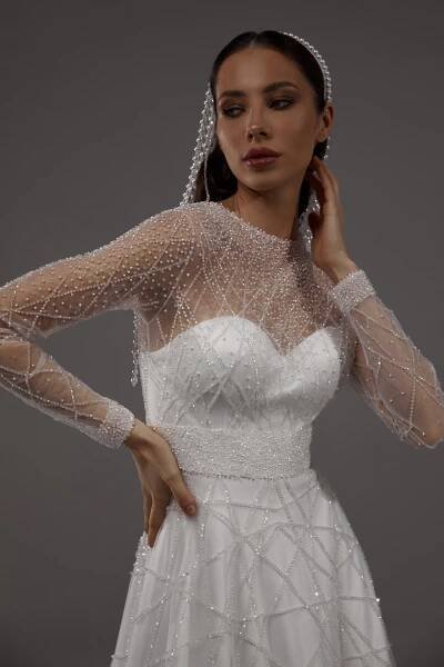 Gabrielle dress without rhinestones, 2022, couture, dress, bridal, off-white, embroidery, sleeves, train