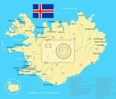 Mapa Islandu - podrobné vektorové ilustrace