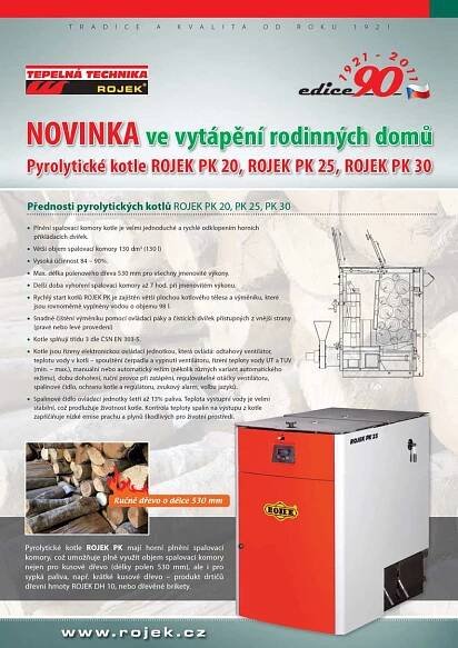 Nové pyrolytické kotle ROJEK PK 20, PK 25 a PK 30 na dřevo a uhlí