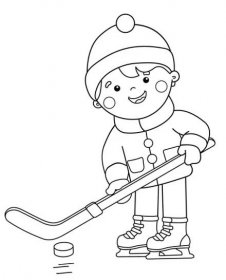 Zbarvení stránky osnovy z kreslený chlapec hraje hokej. Zimní sporty. Omalovánky pro děti — Stockový vektor