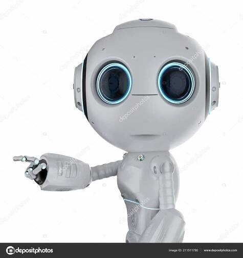 Rendering Cute Mini Robot Finger Point Isolated White — Stock Photo © phonlamai #211511780