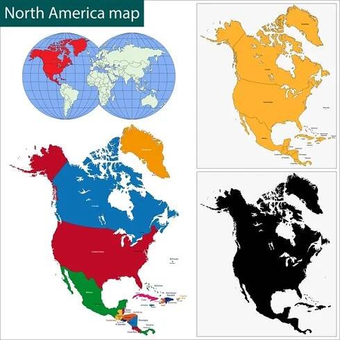 Mapa Severní Ameriky — Ilustrace