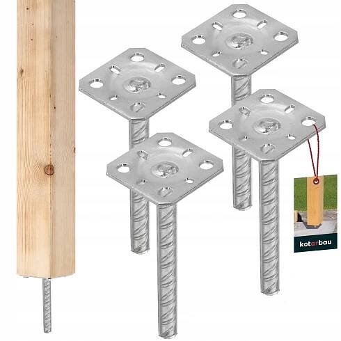 4x PODSTAVA KOTVÍCÍ KOLÍK PODPĚRA SLOUPKU 80x80x200 TYČ NA ZAZDĚNÍ OCELOVÁ POZINKOVANÁ