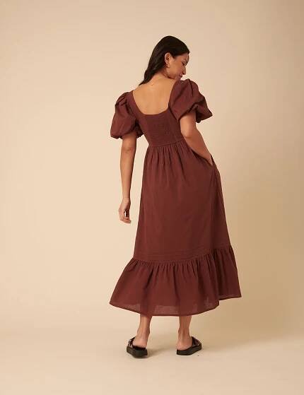 Pure Cotton Scoop Neck Midi Tiered Dress